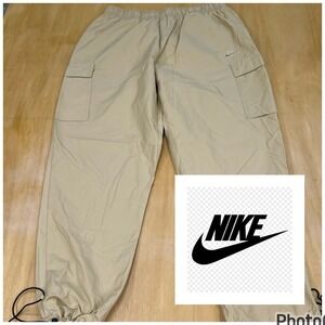 Nike Sportswear Cargo Pants Jogger Men Sz Large (Waist 32-34) Cotton Nylon Khaki